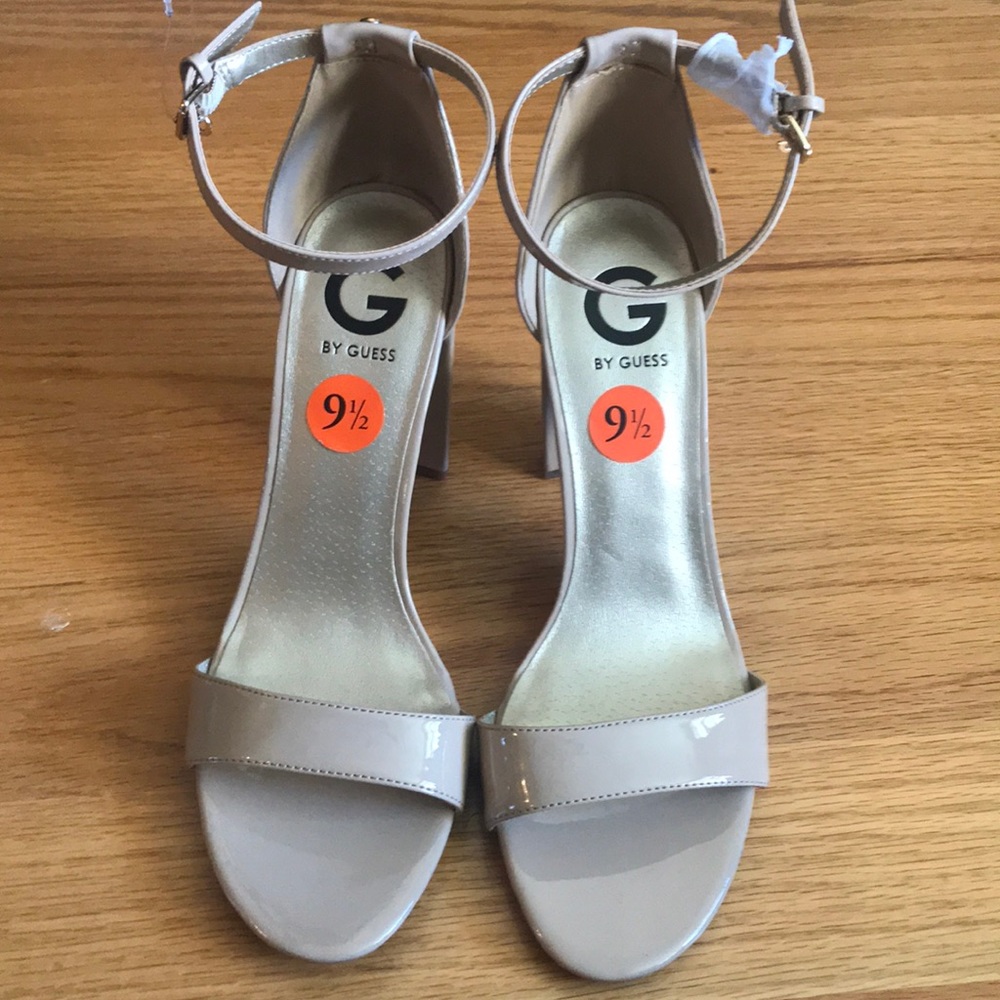 Guess open toe strappy heels, nude beige